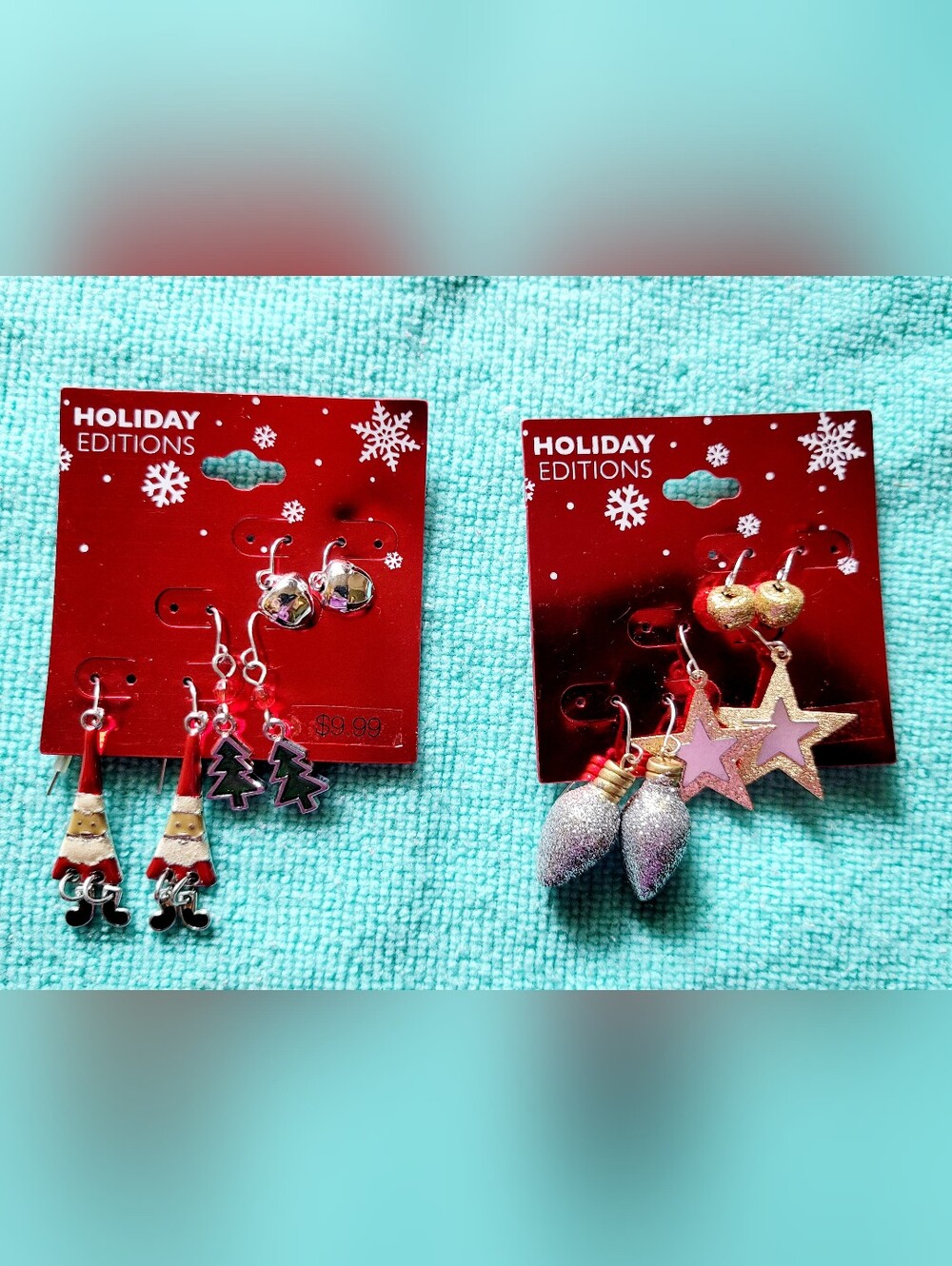 Holiday Editions Silver Glitter Bulb Earrings, Santa, Christmas Trees Earnings